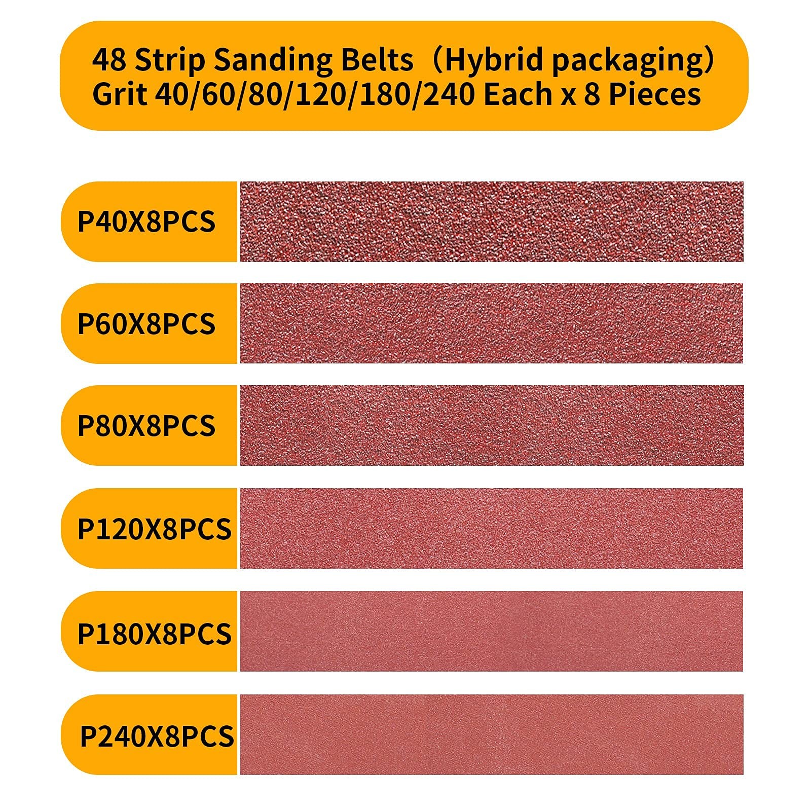 48 Pack Sanding Belts 3/8X13 Inches10X330mm 8 Each of 40/60/80/120/180/240 G…