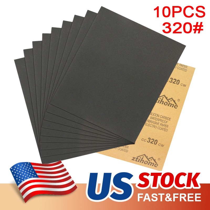 10Pcs Wet Dry Sandpaper Sheets Silicon Carbide 320 Grit Waterproof Automotive