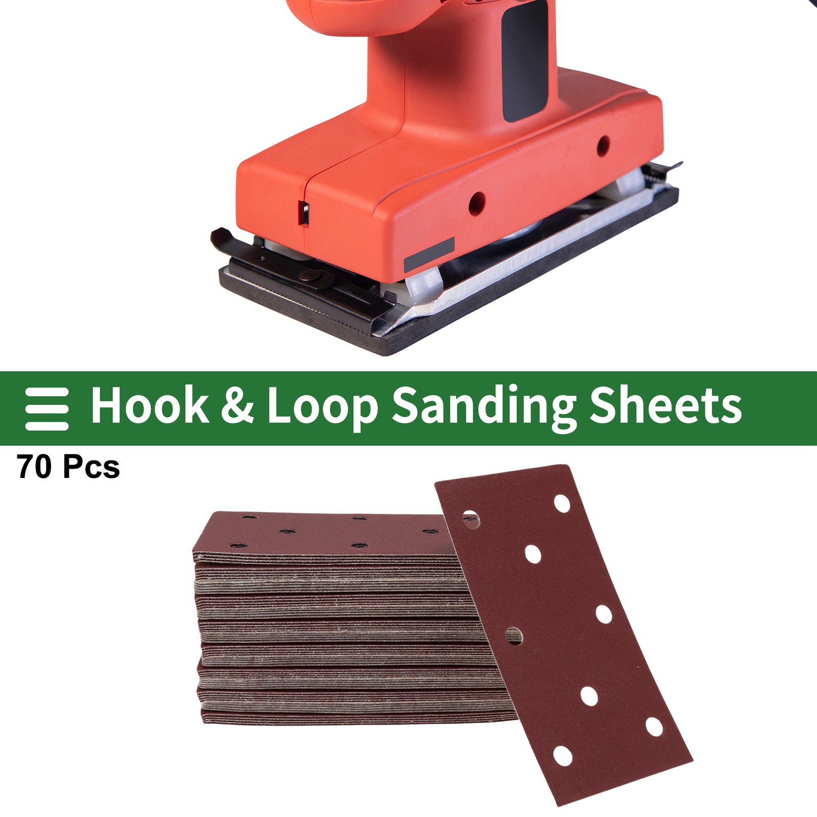 70 Pcs Sandpaper 8 Hole 180 Grit 180x95mm Aluminum Oxide Red