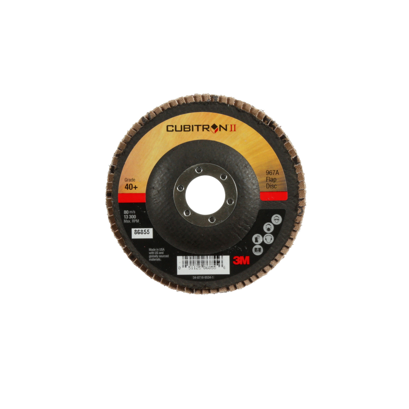 3M Cubitron II Flap Disc 967A, 40+, T27, 4-1/2 in x 7/8 in, 10ea/Case