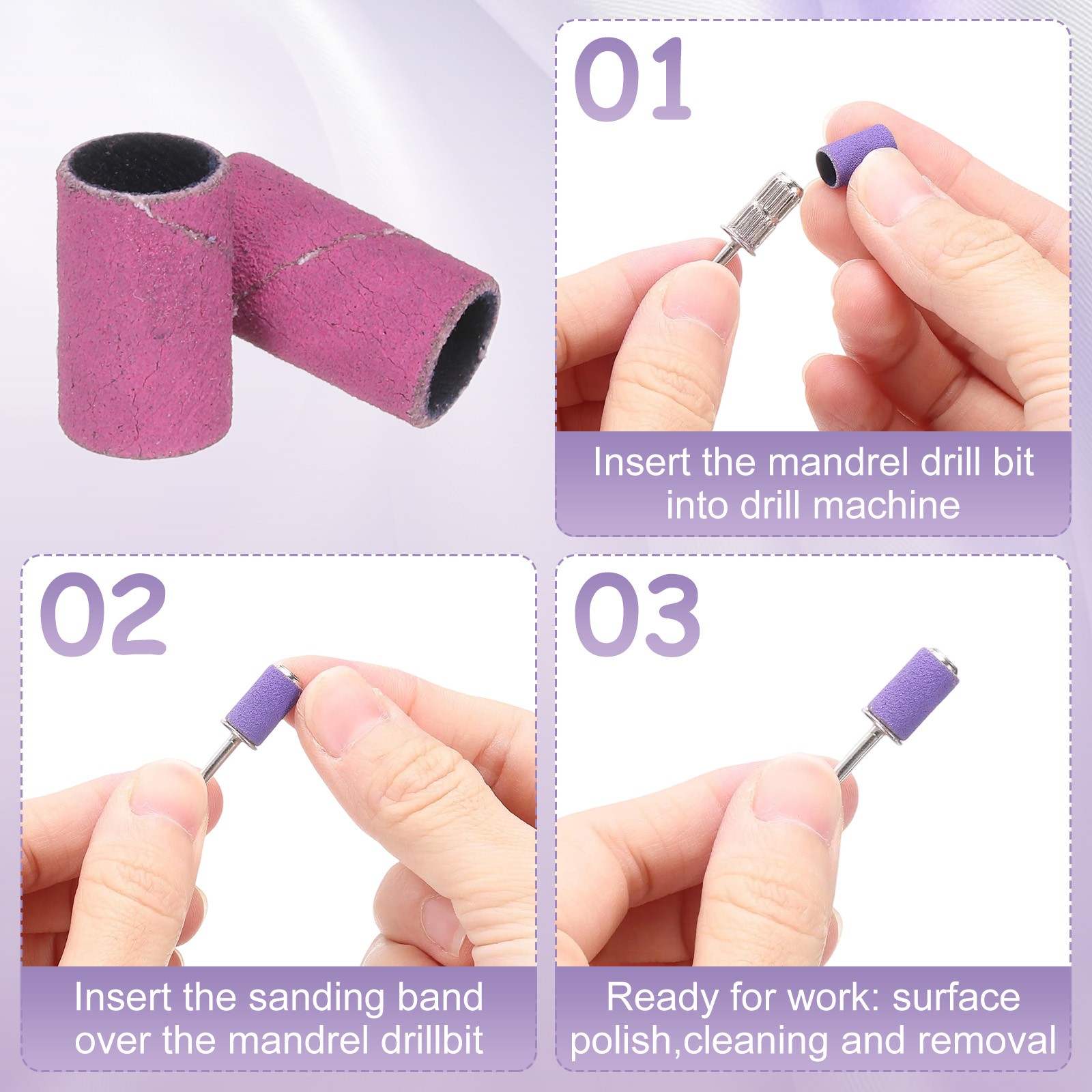 100Pack Small Sanding Bands 240 Grit for Nail Drill Bits Pink
