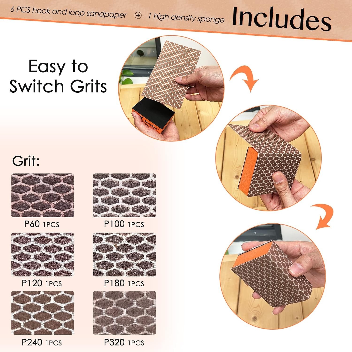 Compact 6-Piece Sanding Sponge Set, Effortless Grit Changes for DIY Projects
