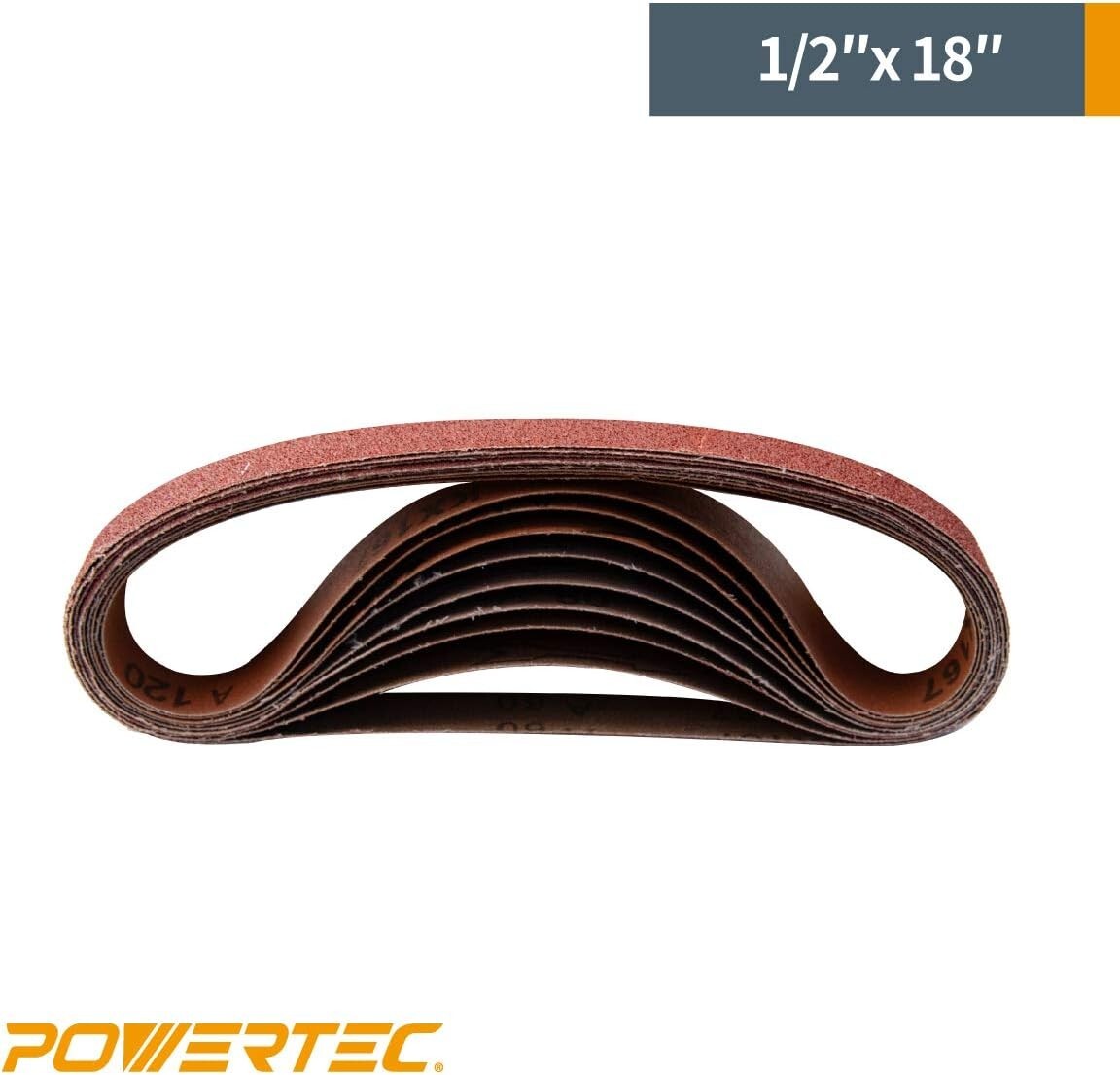 POWERTEC 1/2 x 18 Inch Sanding Belts, 20PK, 150 Grit Aluminum Oxide Belt Sander