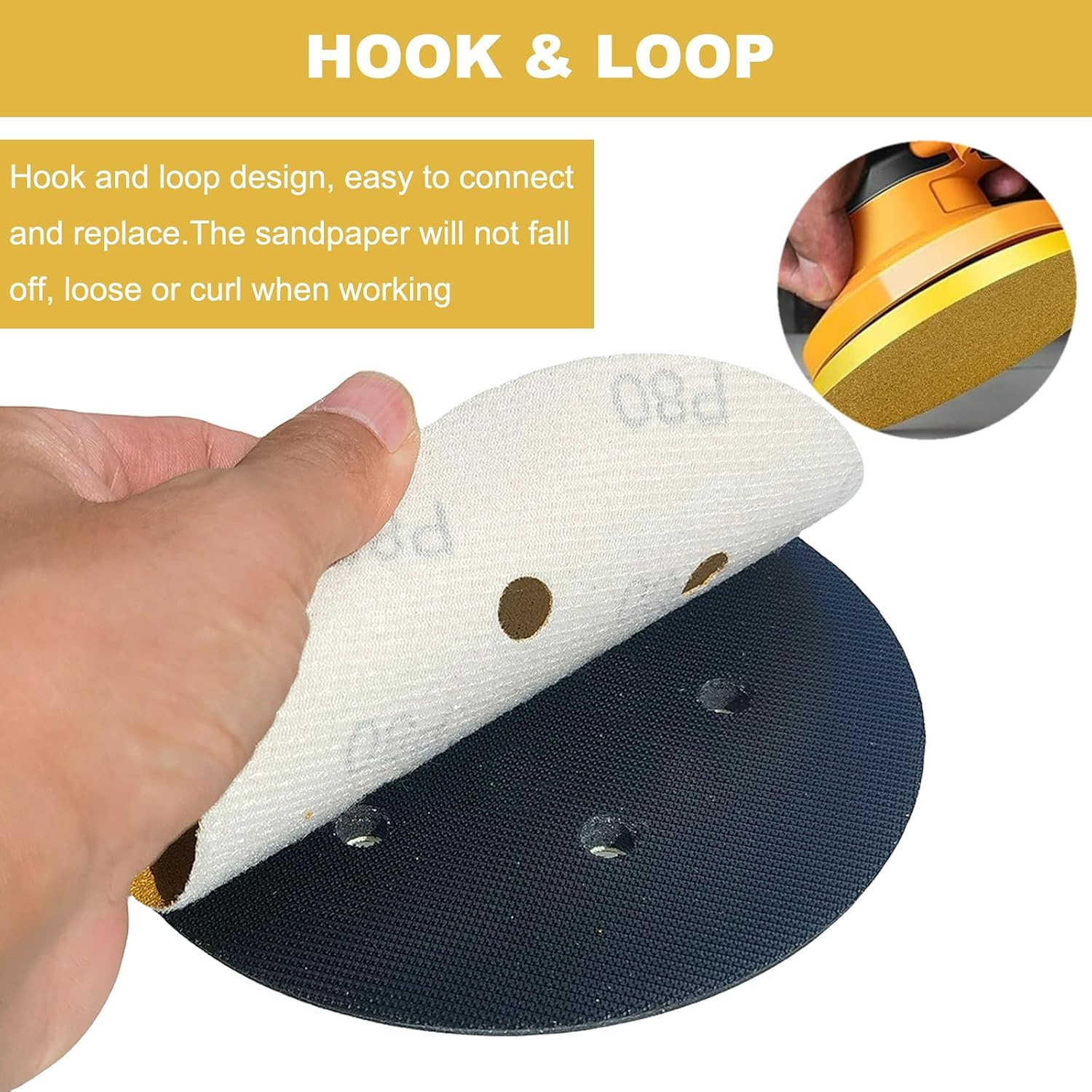 50 Pack 6 Inch 6 Hole Gold Sanding Discs – 80, 180, 220, 320, 400 Grit Dustless