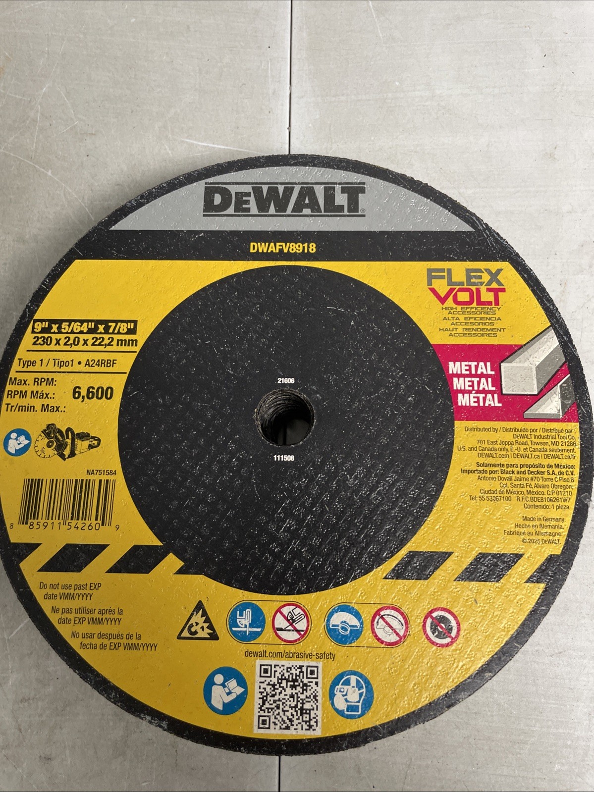DeWalt DWAFV8918 FLEXVOLT® Ceramic Metal Cutoff Wheel Type 1