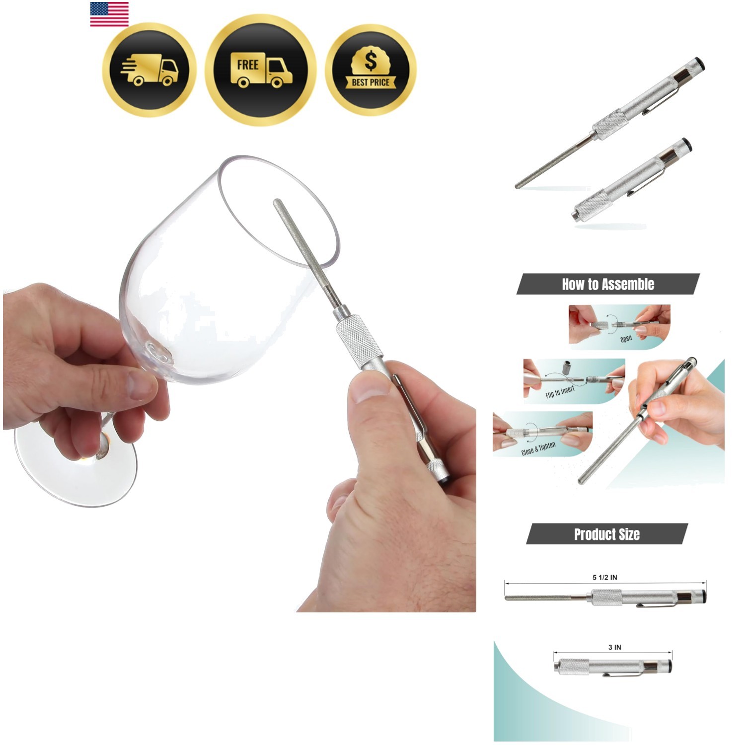 Crystal and Glass Repair File, Carbide Metal Diamond Grit Tool
