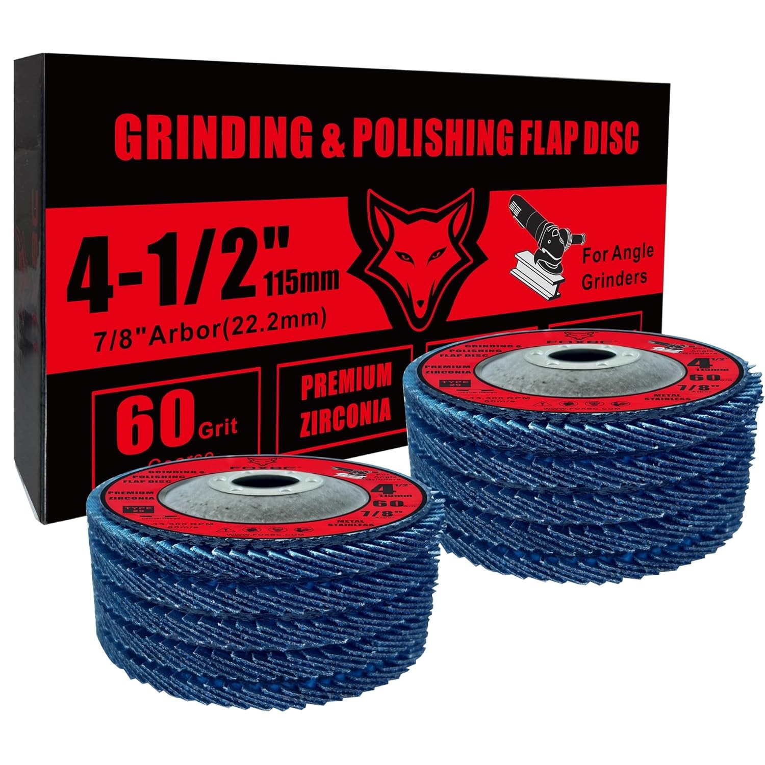 4-1/2 Inch Flap Discs ,60 Grit, Type 29 – 7/8″ Arbor, Max RPM 13300, 10 Pack