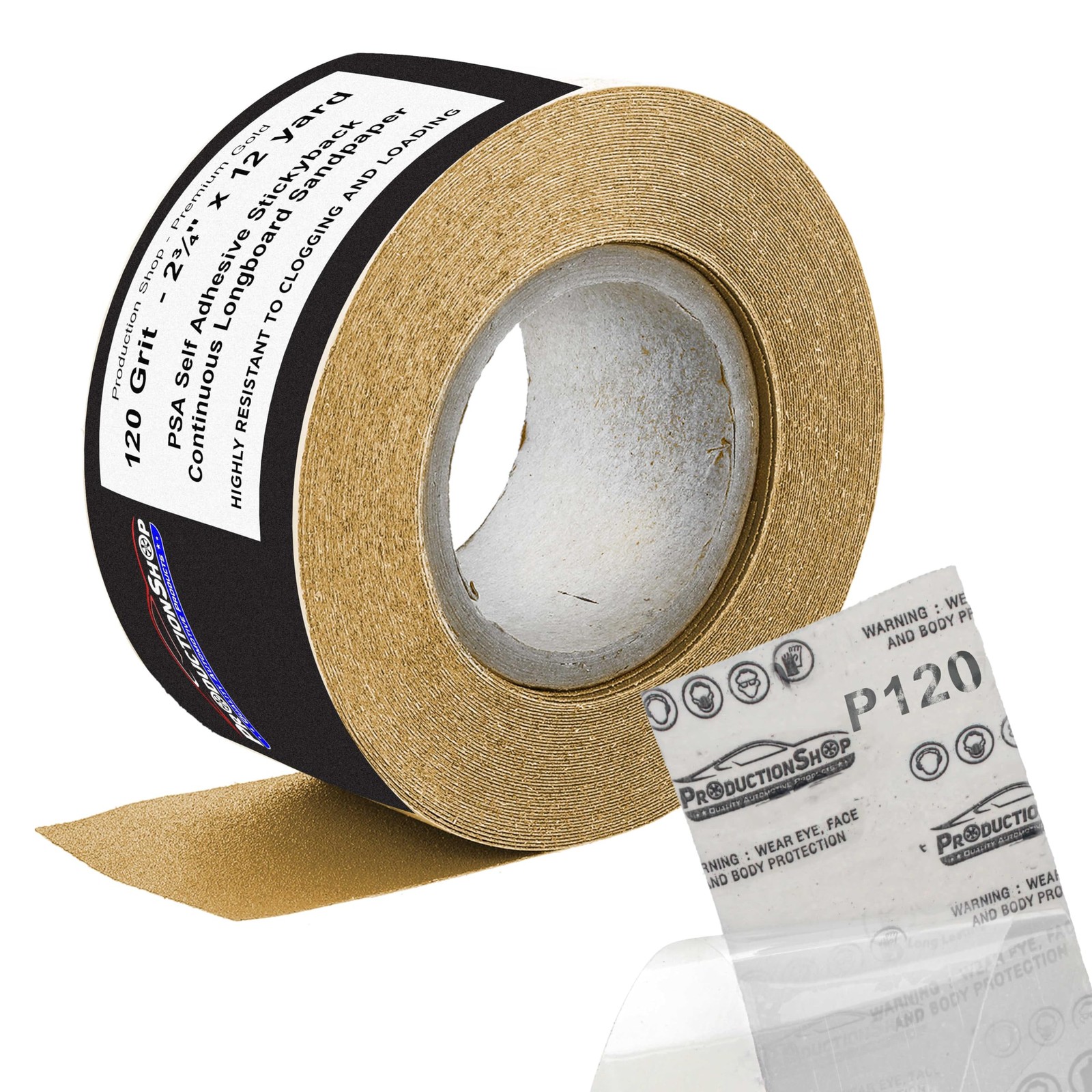 Premium 120 Grit PSA Gold Longboard Sandpaper, 2-3/4″ Wide Continuous 12 Yard Ro