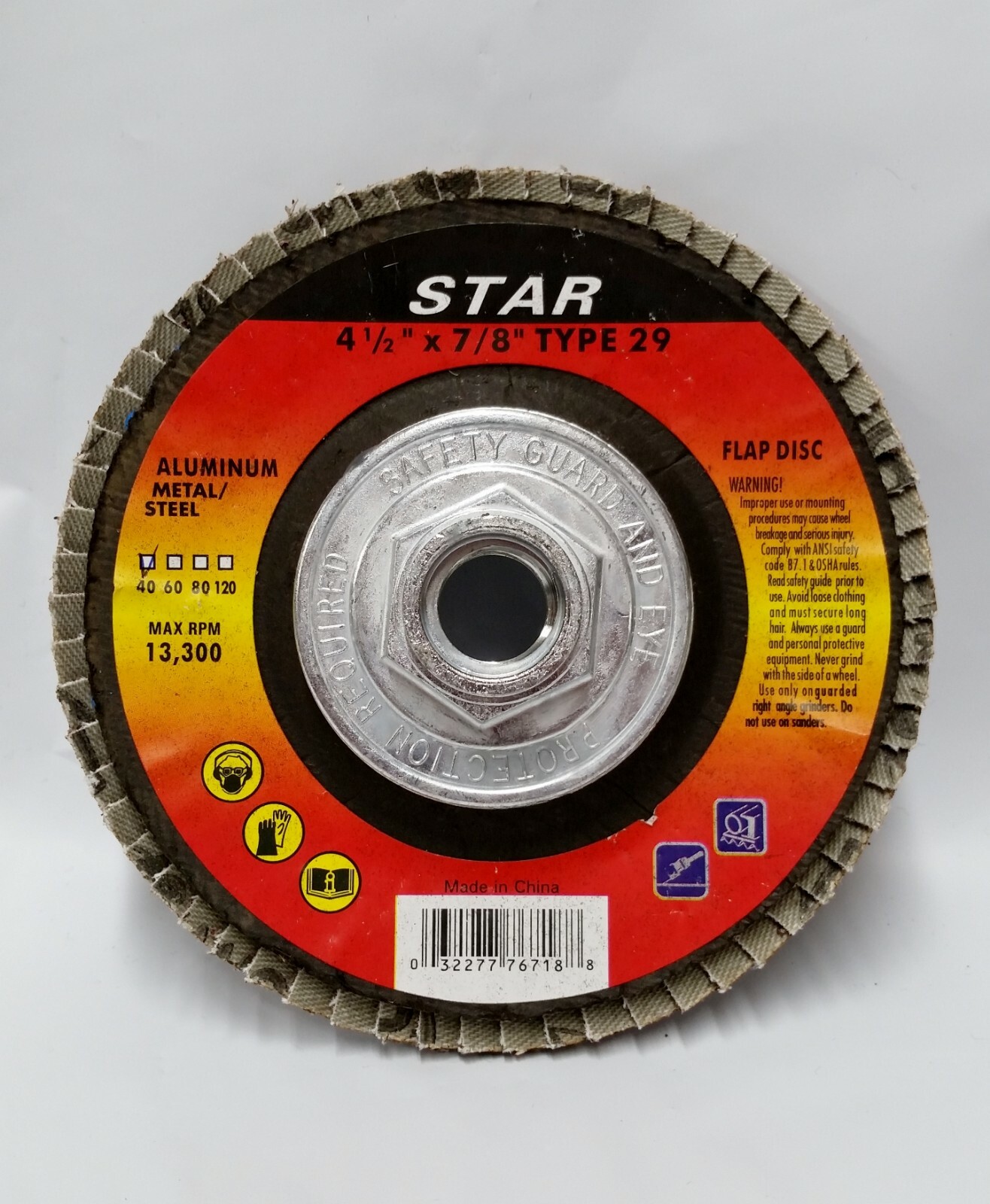 4-1/2″ x 5/8″-11 HUBBED Flap Grinding Disc, 40 Grit, Type 29, AO, 10 Discs
