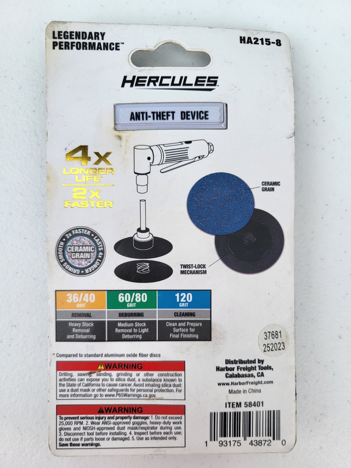 Hercules 3 Piece 2″ Ceramic Twist-lock Sanding Disc Set 80 Grit New In Package