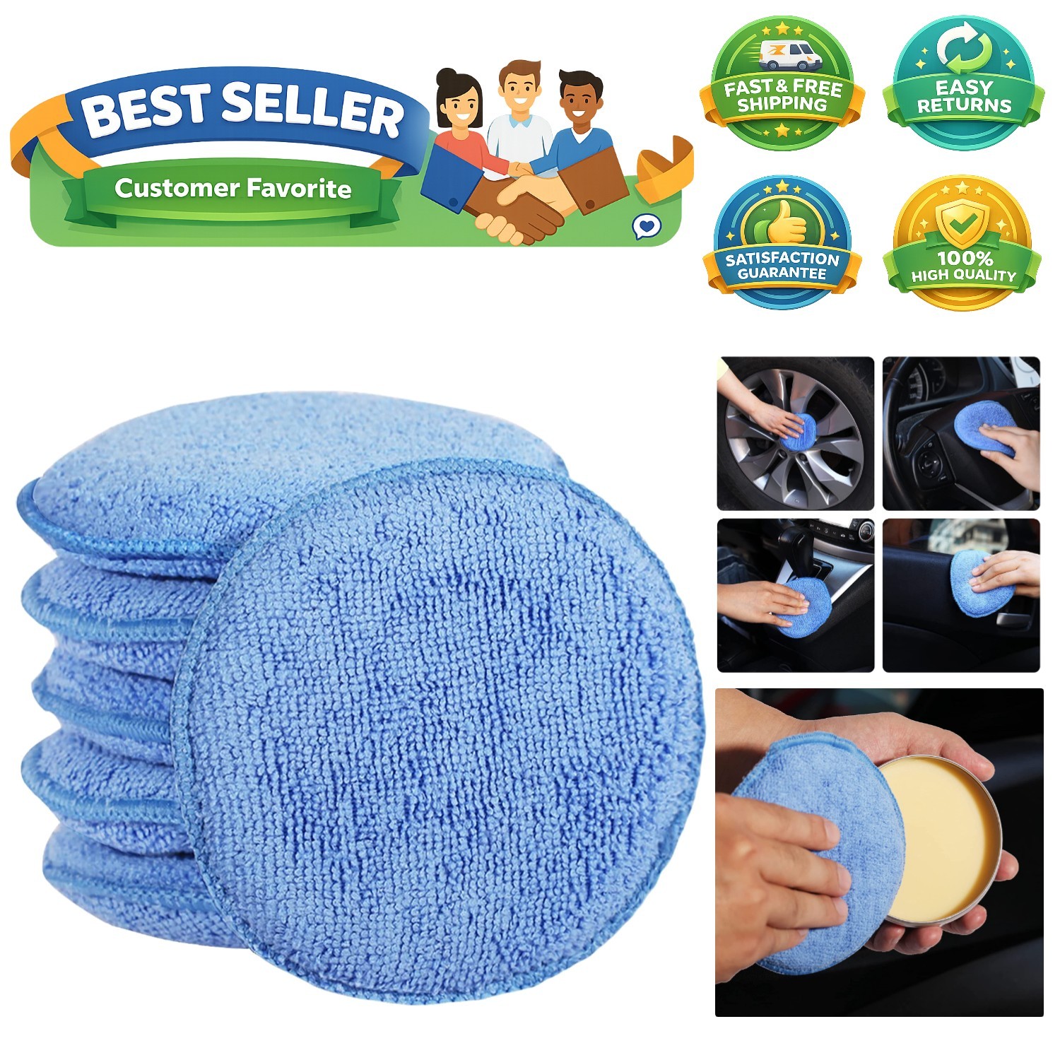 Microfiber Wax Applicator Pads, Car Wax Applicator, Buffing & Detail Polishin…