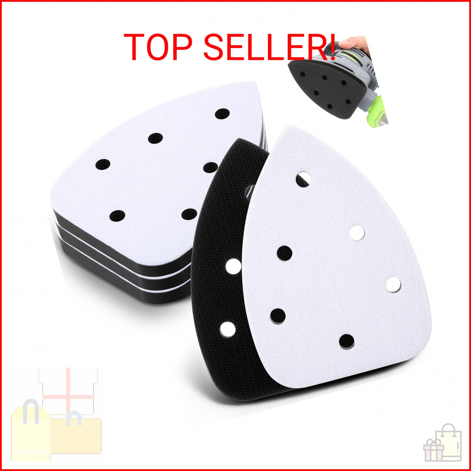 Ceoighe 5 Pcs 6 Holes Foam Sanding Pads with Hook and Loop Backing Sander Mouse