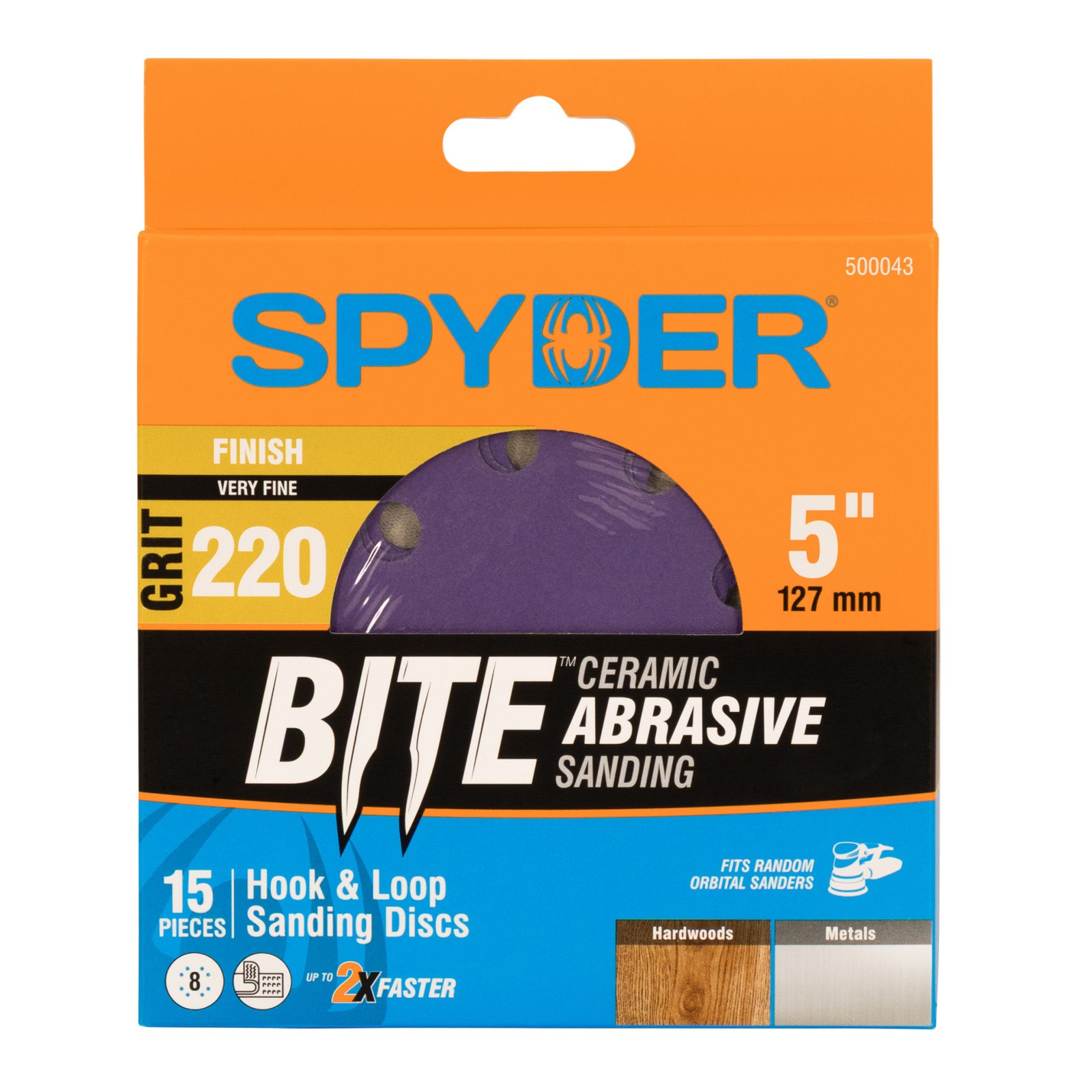 Spyder 5 in. x 8-Hole 220 Grit Ceramic Sanding Discs 15-Pack 500043