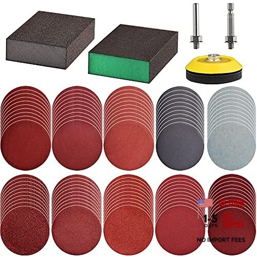 100pcs 3inch Sanding Discs Pad with 2Pcs Sanding Sponge Buffing 3in 104Pack
