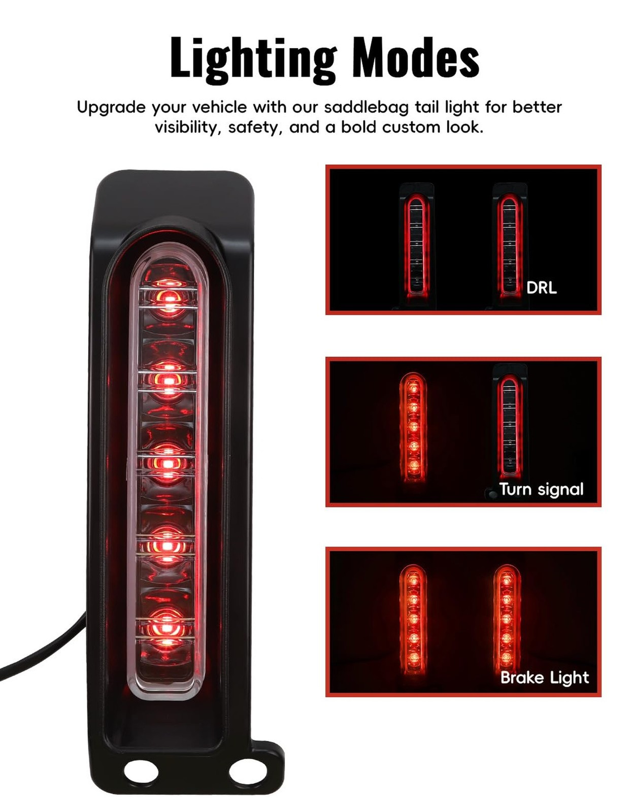 Rear Fender Saddlebag Tail Lights, LED Filler Panel Light w/Run Brake Turn Si…