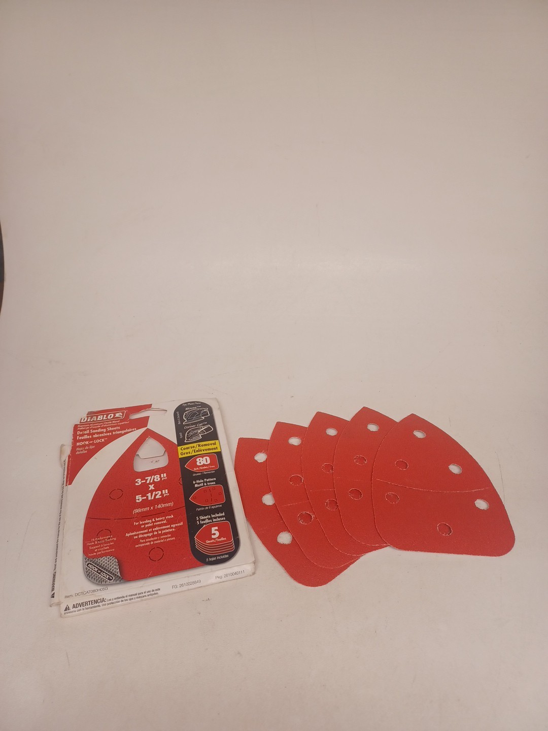 Diablo 5-Pack 80 Grit Mouse Sanding 6 Hole Pattern 3-7/8” x 5-1/2”.