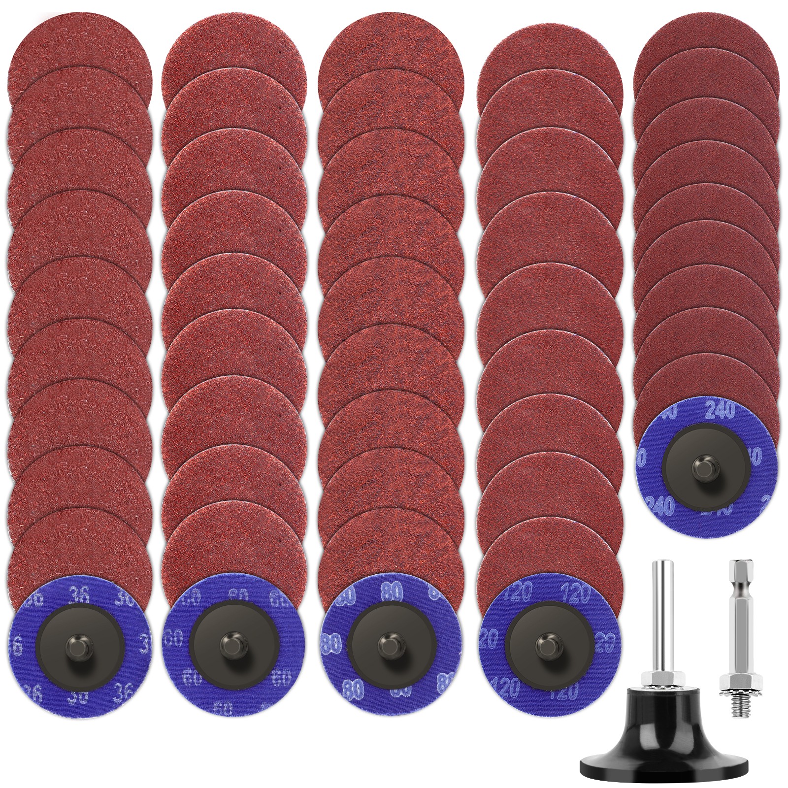 52PCS 2″ 36 60 80 120 240 Grit Roll Lock Die Grinder Sanding Discs Quick Change