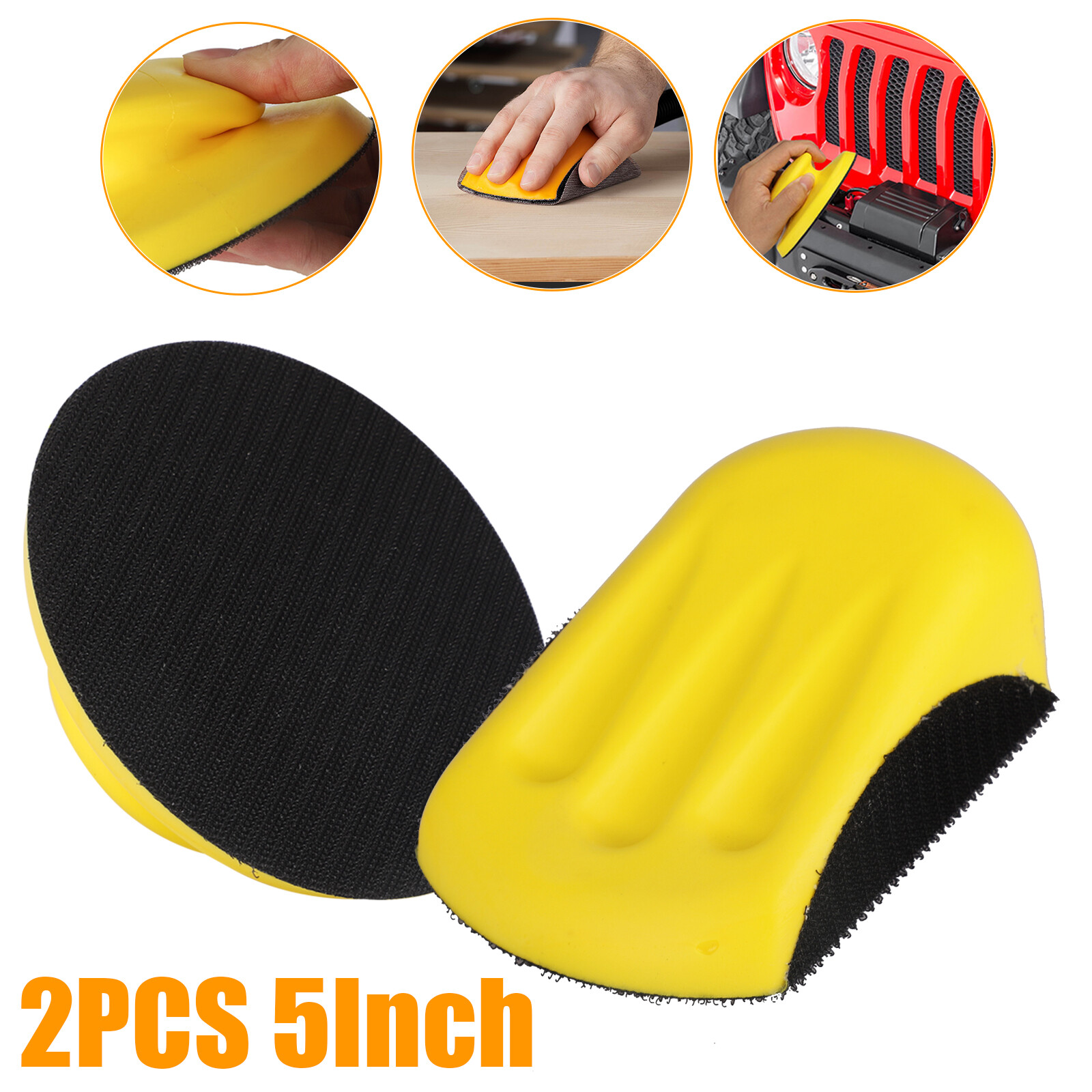 2Pcs 5in Mouse & Round Hook Loop Soft Rubber Hand Sanding Block Disc Backing Pad