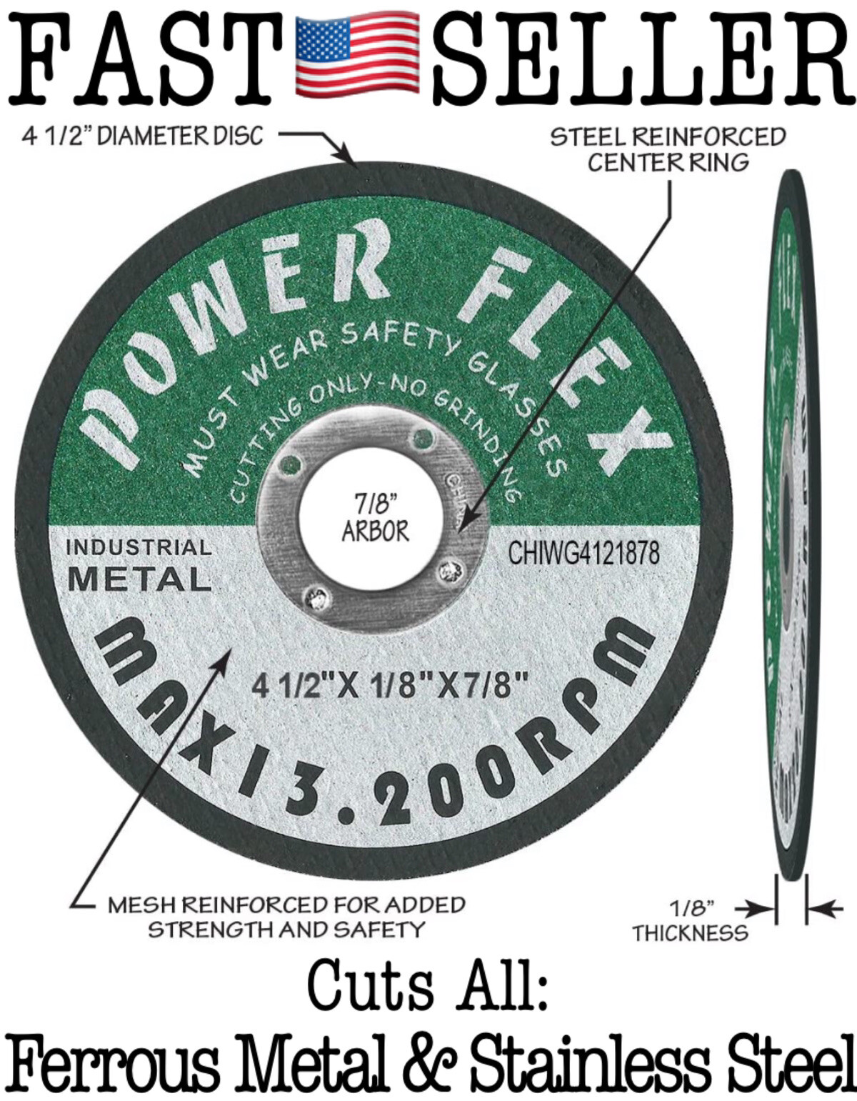 4.5″ Grinding Cut Off Wheel Disc 4-1/2” x 1/8″ x 7/8″ Arbor Angle Grinder