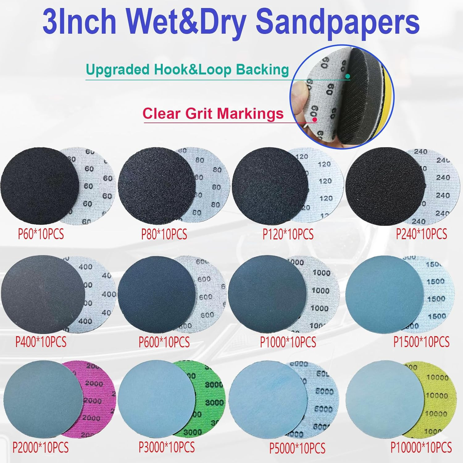 137Pcs 3″ Sanding Disc Polishing Kit Headlight Restoration 60-10000 Grit Wet Dry