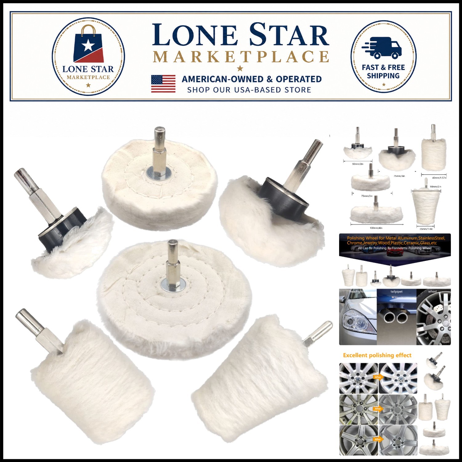 Cotton Buffing Pad Kit: 6 Shapes for Precise Polishing with Electric Drill