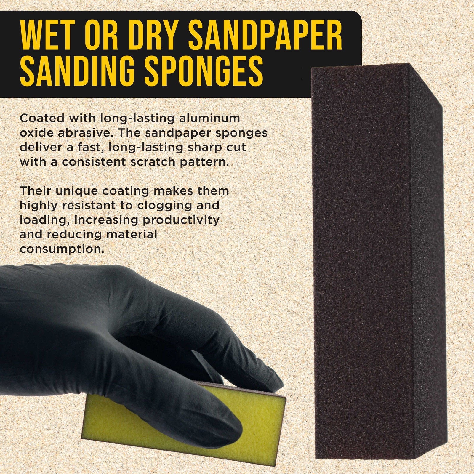 120 Grit 4-Sided Hand Sanding Block Sponges, Box of 6 – 3.9″ x 2.75″ Wet/Dry