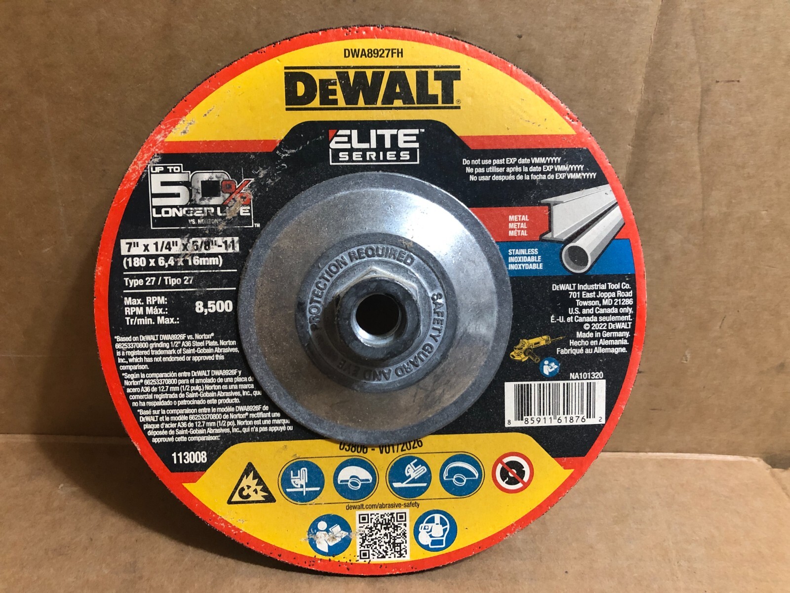 DeWalt Abrasive Cut-Off Wheel Type 27 Ceramic 7-In x 5/8-In -11 Arbor Hole **