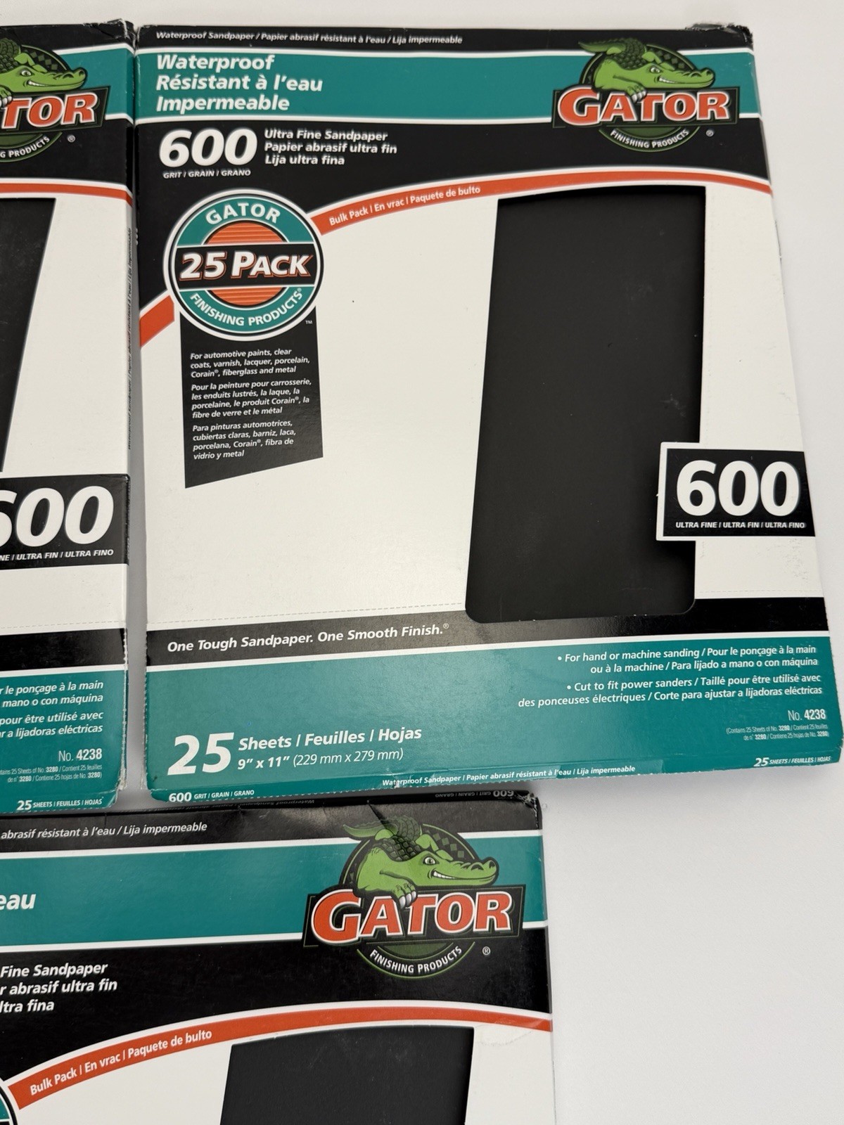 3 pk Gator 600 Grit Ultra Fine Waterproof Sandpaper 75pcs 9″x11″