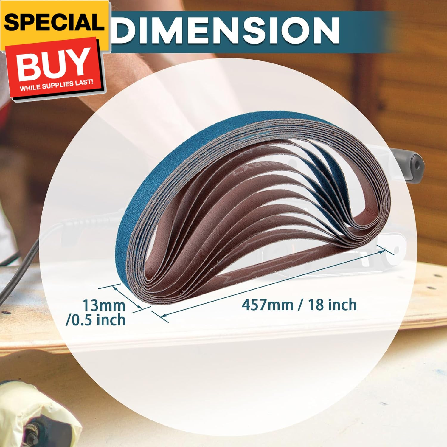 1/2×18 Inch Belt Sander Sanding Belts Kit 40 Pcs (10 Each of 40/60/80/120 Grits)