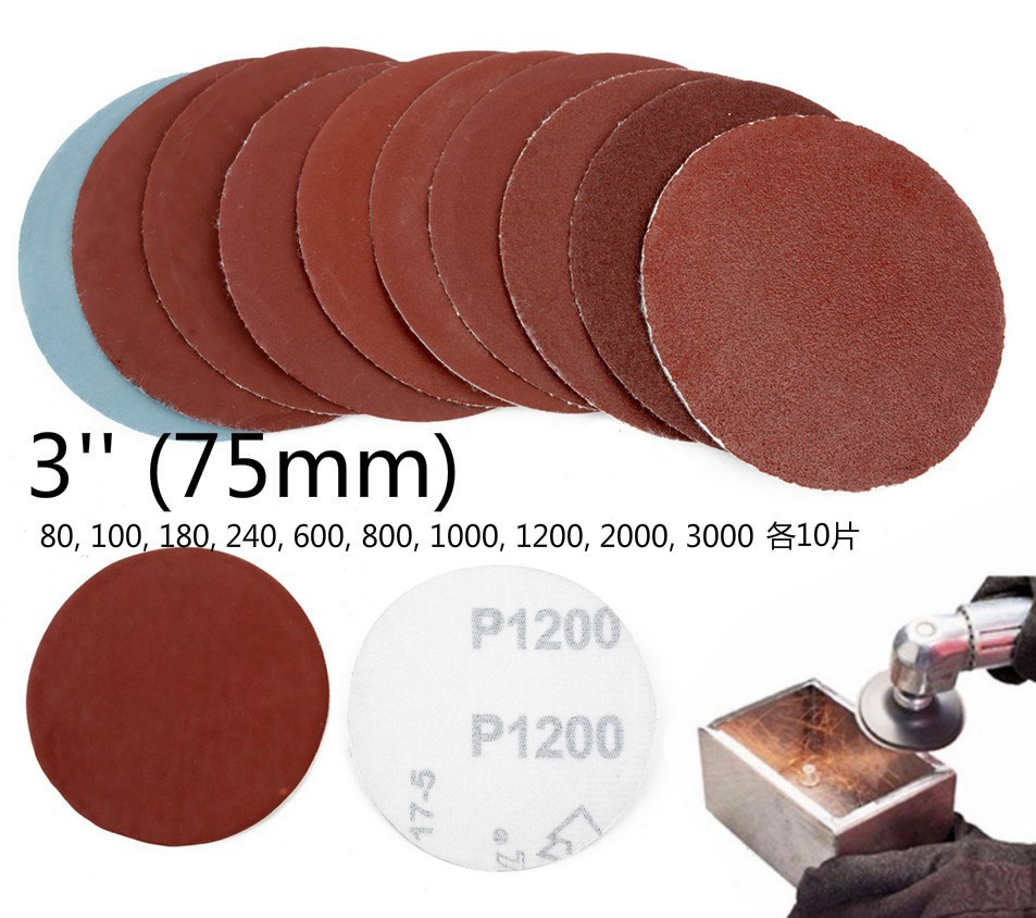100 Pcs 3″/75mm Nonporous Round Car Truck Sanding Discs Polishing Pad Sandpaper