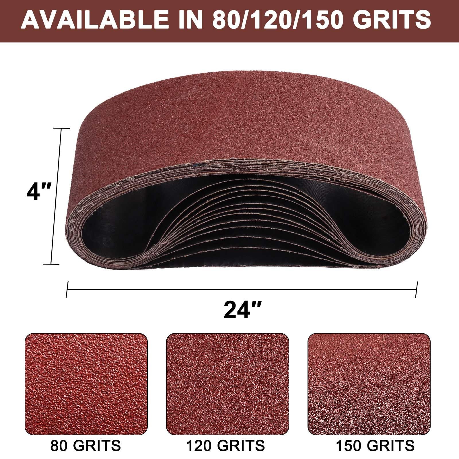Vesagrin 4 x 24 Sanding Belts 12PCS Belt Sander 4x24inch 80 120 150 Grit, Red