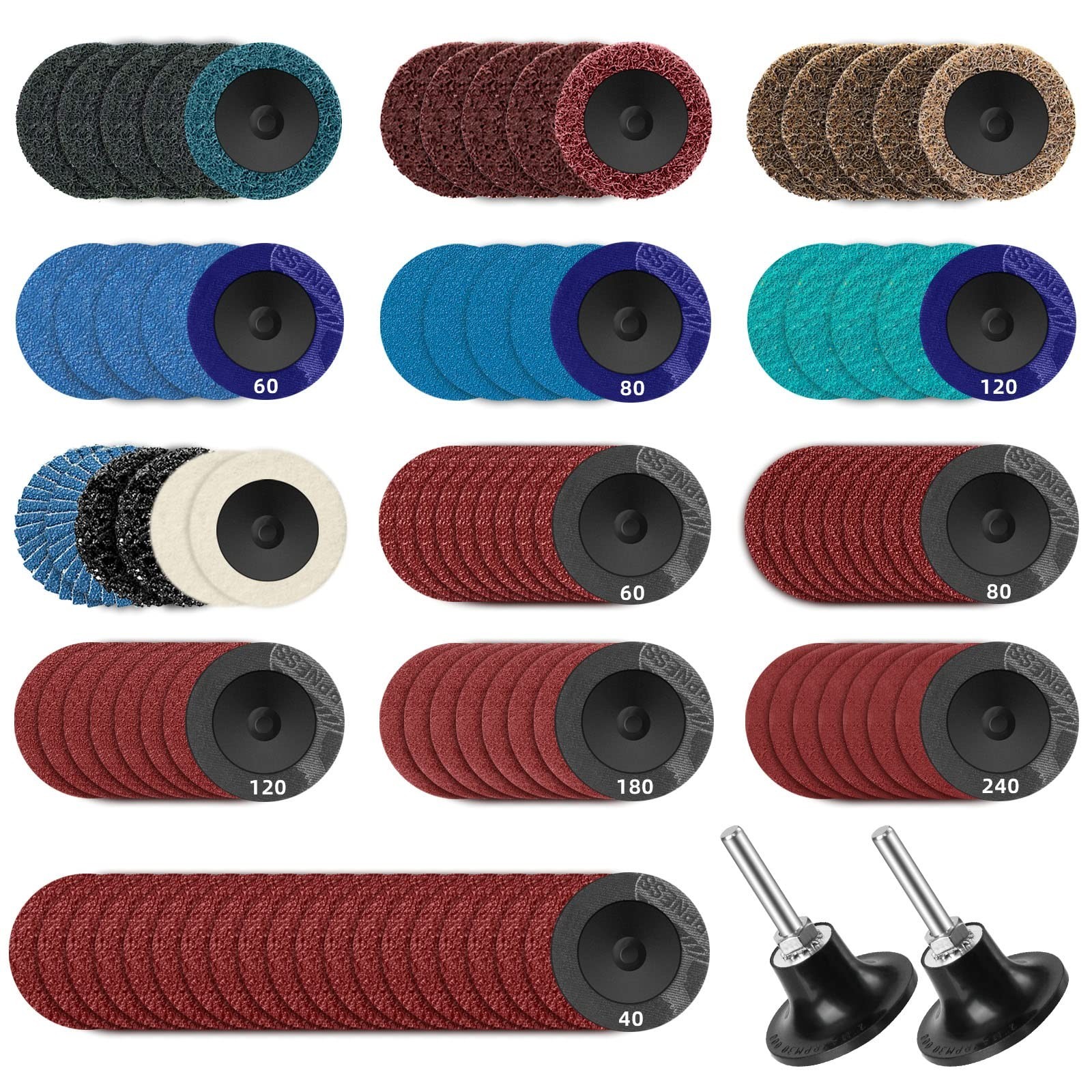 108Pcs 2″ Sanding Discs Set Quick Change Holder for Die Grinder Surface Prep, Ru