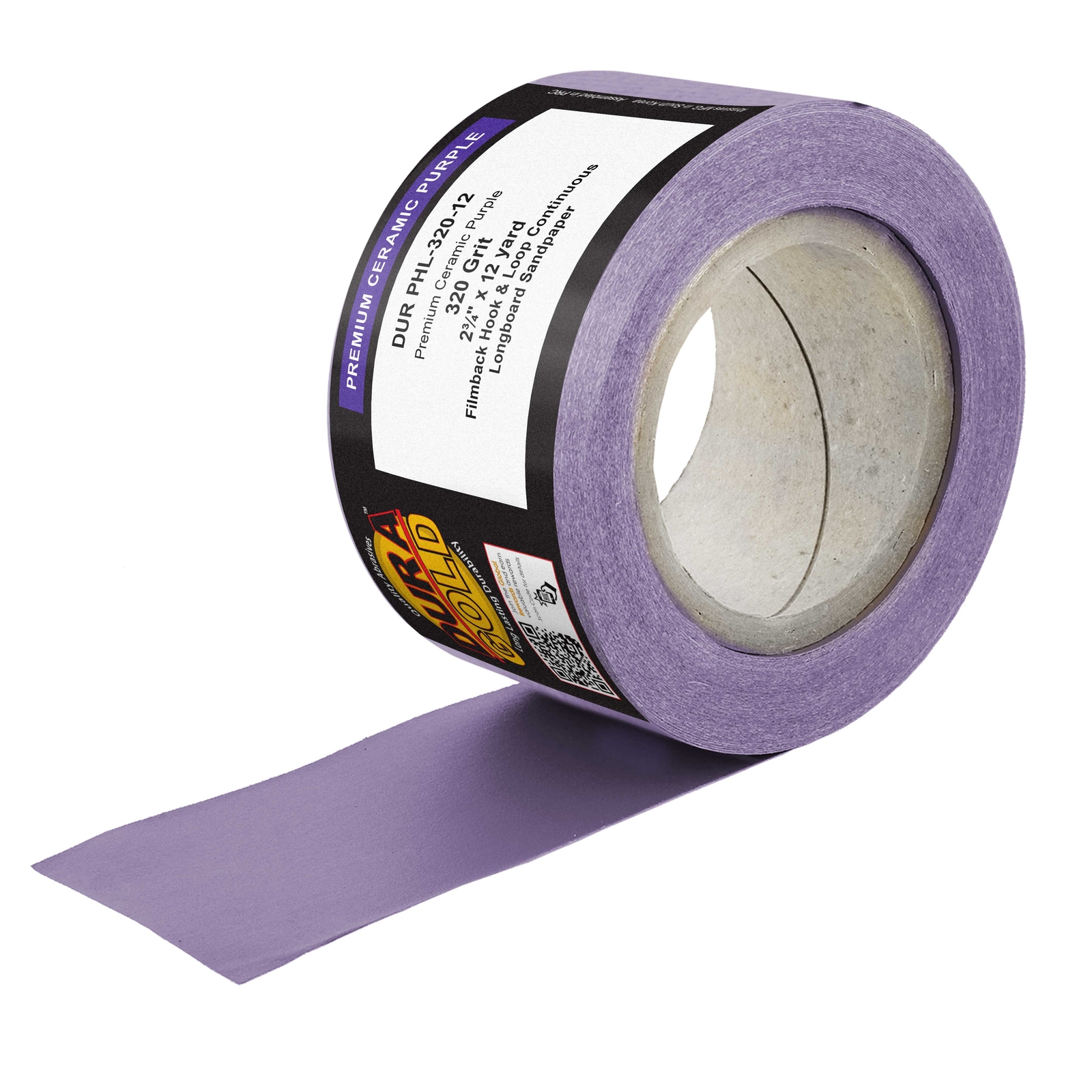 320 Grit Purple Ceramic 2.75″ x 12 Yard Roll Hook and Loop Longboard Sandpaper