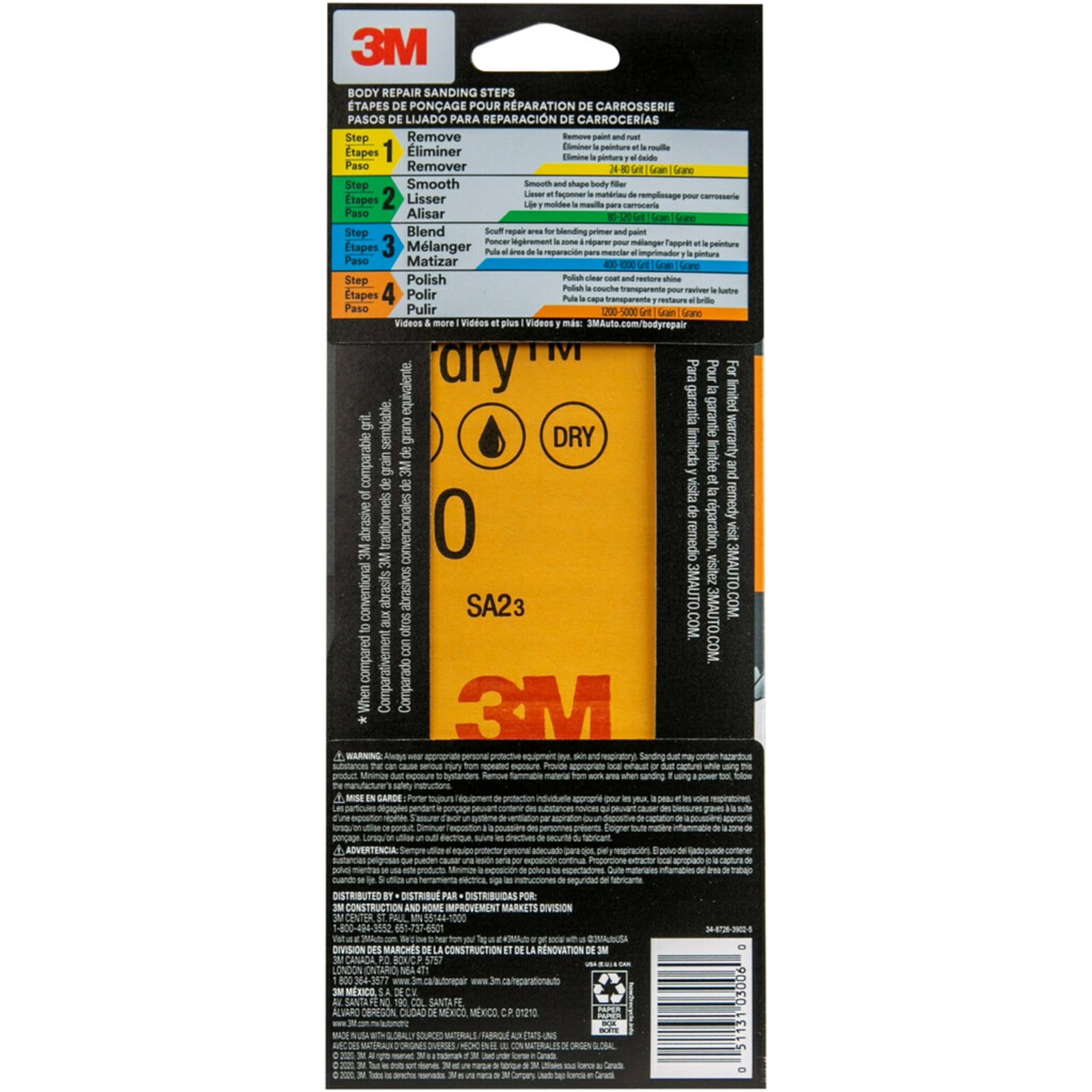3M(TM) Wetordry(TM) Sandpaper, 03006, 3-2/3 in x 9 x 9 in, Assorted