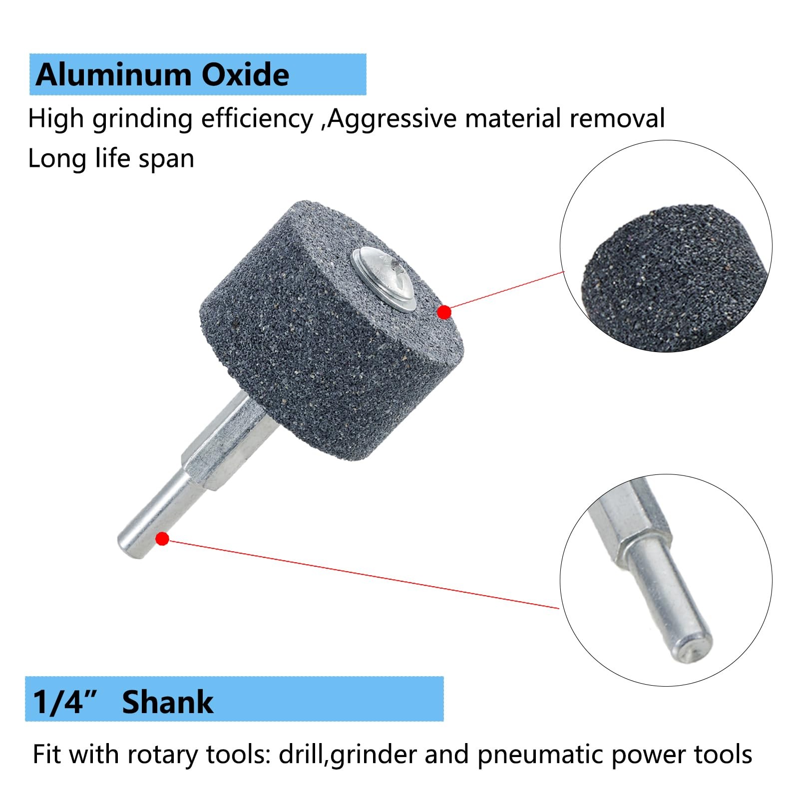 5 Pcs Abrasive Stone Grinding Wheels with 1/4″ Shank,1-1/2 inch by 1 inch Alu…