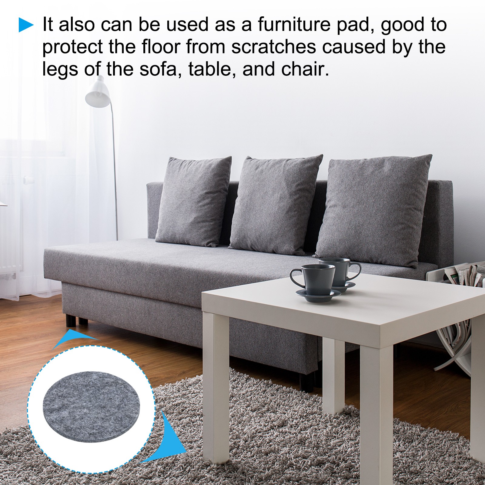8.7″ Diameter Adhesive Non-Slip Backed Felt, 5mm Thickness, Gray