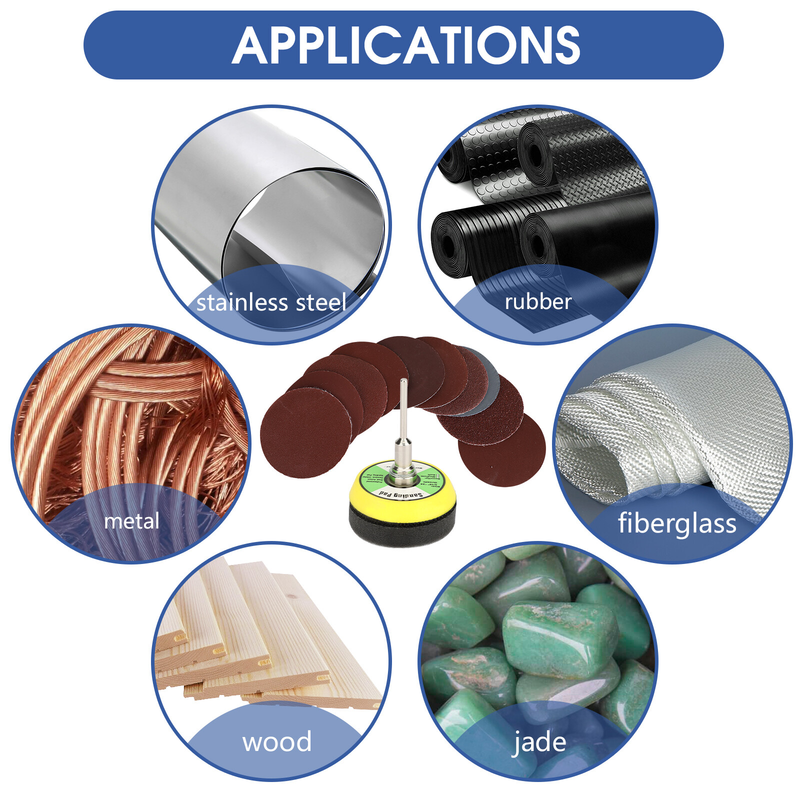 100-303Pcs 2″ Sanding Disc Hook Loop Sander Paper Backer Pad + Drill Adapter Kit
