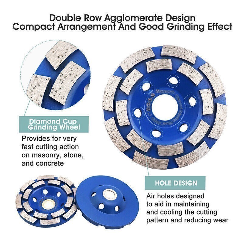 1pc 4/4.5/5/7 in Diamond Double Row Grinding Wheel for Concrete Masonry Granite