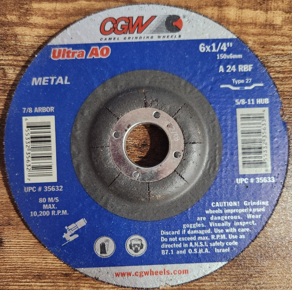 CGW ABRASIVES 35632 6″X1/4″X7/8″ T27 A24R-METAL ULTRAAO GRINDING WHEELS, 24/PK