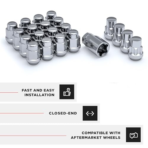 791704SAM Chrome 1/2″-20 Bulge 3/4″ Hex ( Standard ) 16 Lugs + Lock Set CHROME