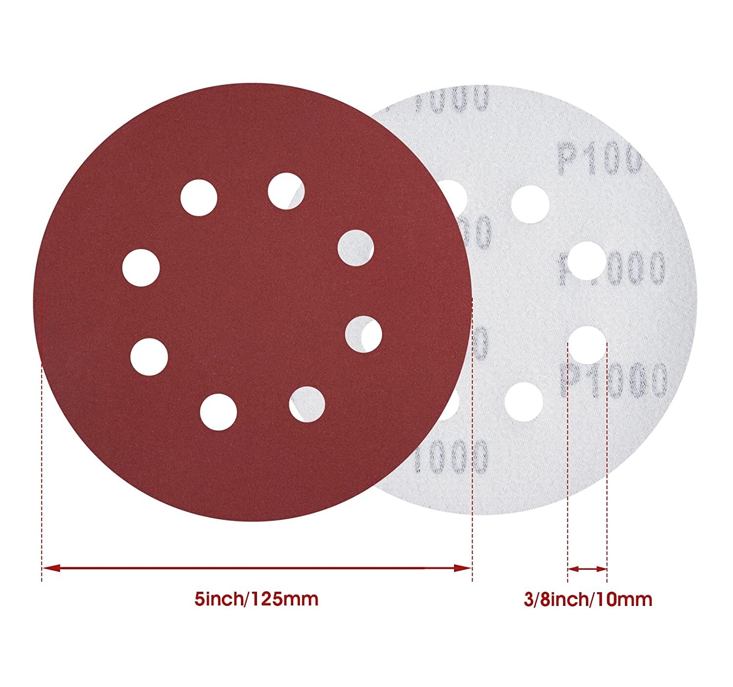 60X 5 inch Sanding Discs 800-2000 Grit Hook Loop 8-Hole Orbital Sander Paper Pad