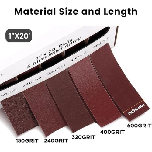Abrasive Sandpaper Roll 1″ x 20FT – 5 Grits for Metal, Wood, Auto Polishing (5 R