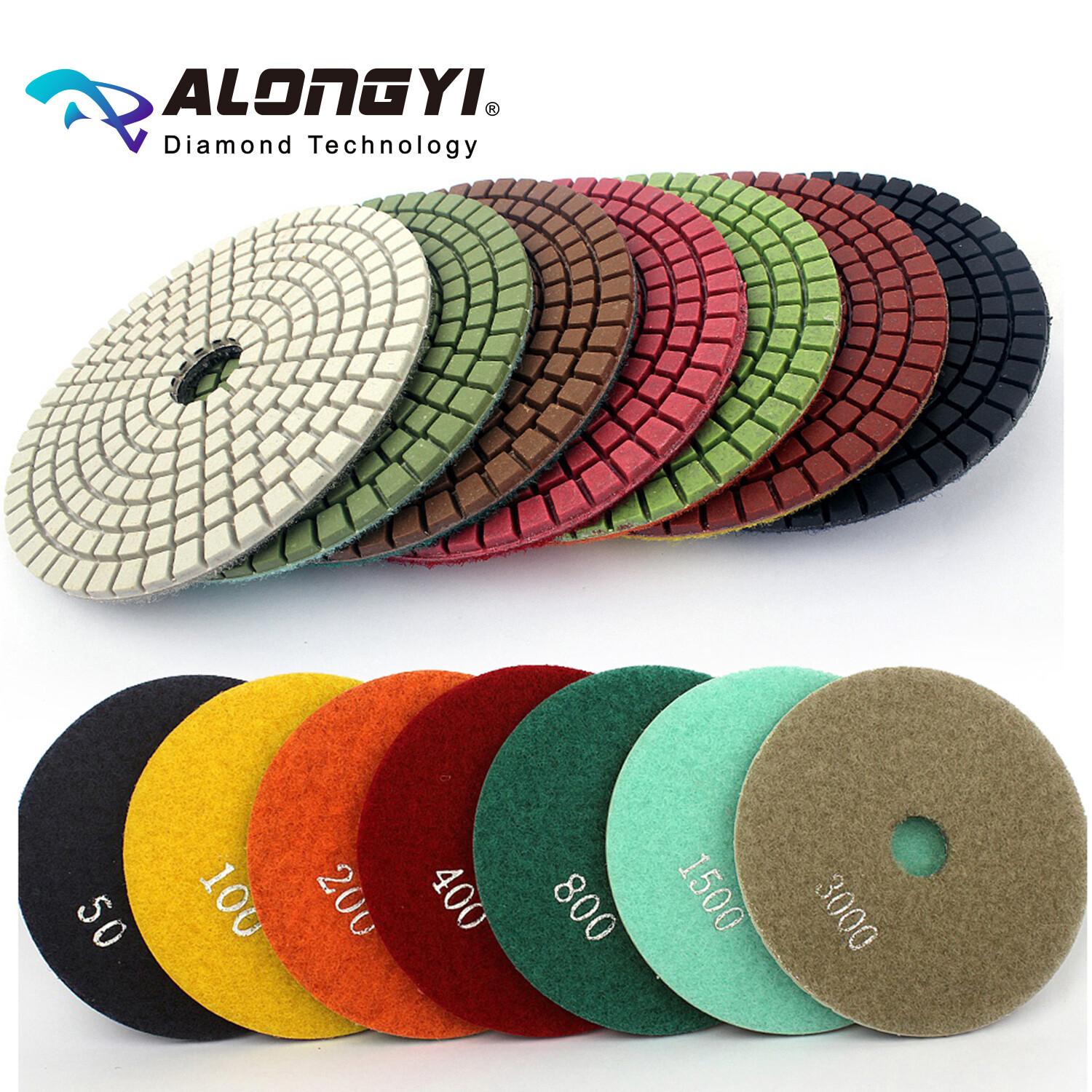 4″ 7Pcs Diamond Polishing Pad Wet Use 100mm Flexible Resin Bond Abrasive Wheel