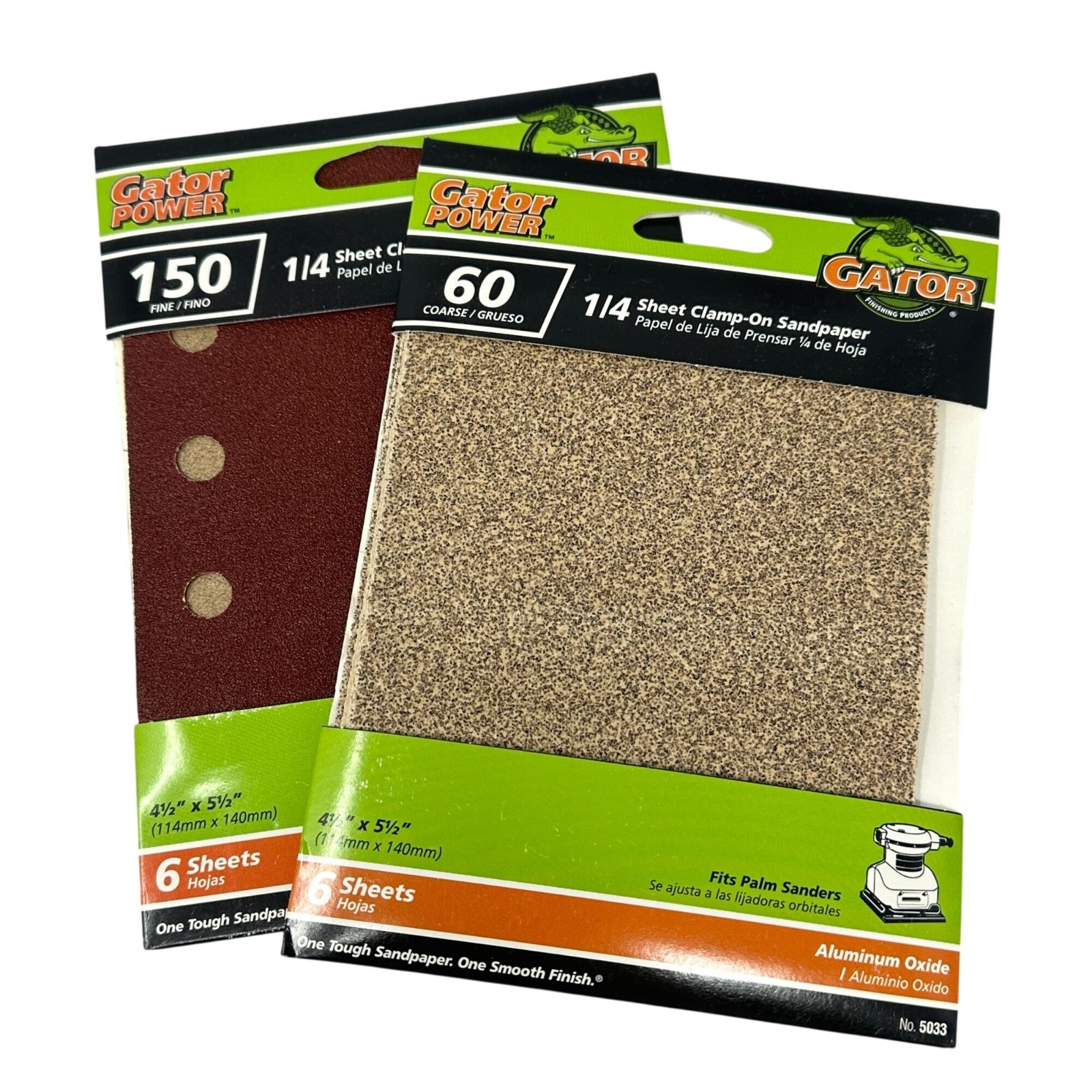 Gator Power 1/4 Sheet Clamp-On Sandpaper 60 150 Grit 4.5 x 5.5 Alum Oxide