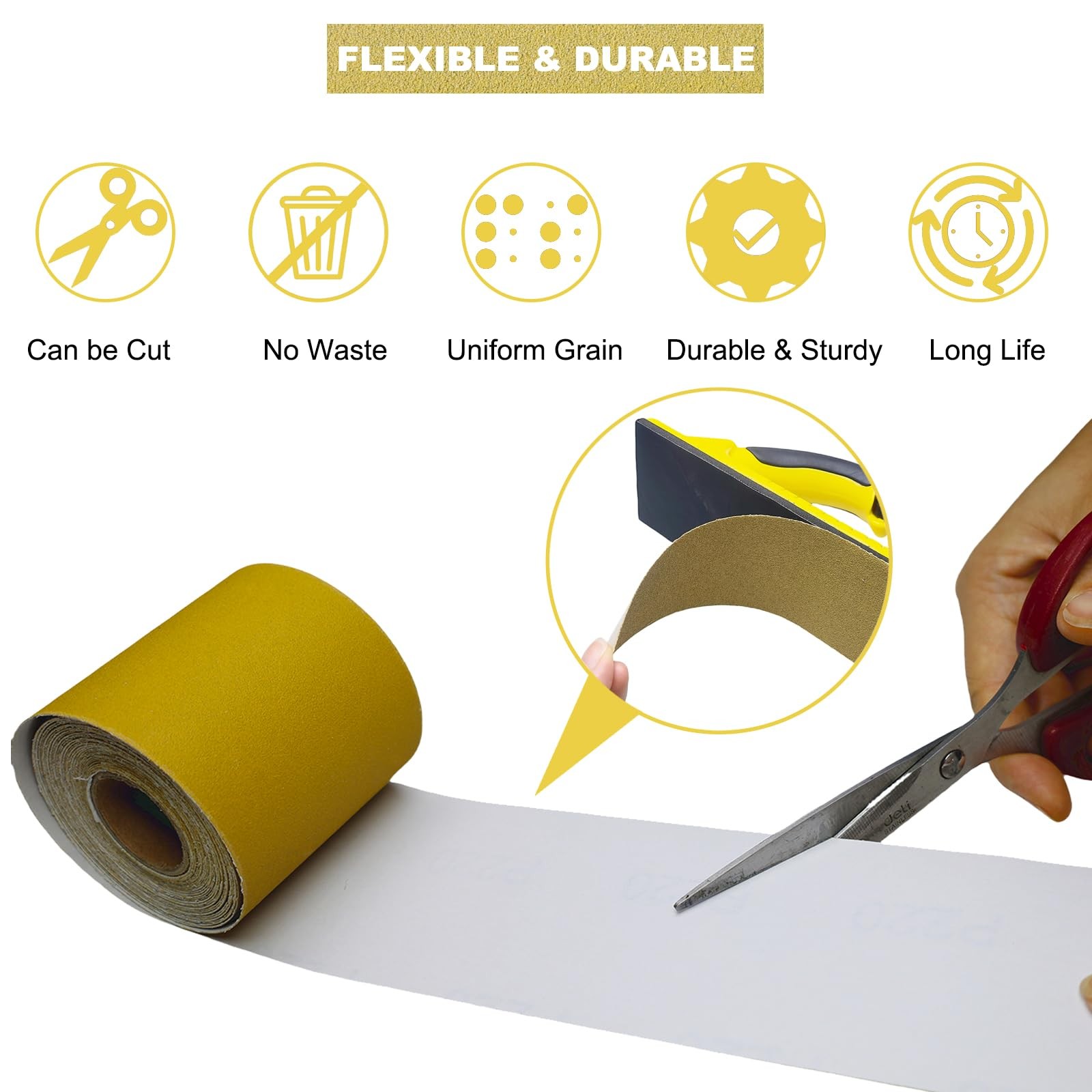 Total 20 Yards 23/4″ Wide PSA Continuous Sandpaper Roll Kit 80, 120, 220, 32…