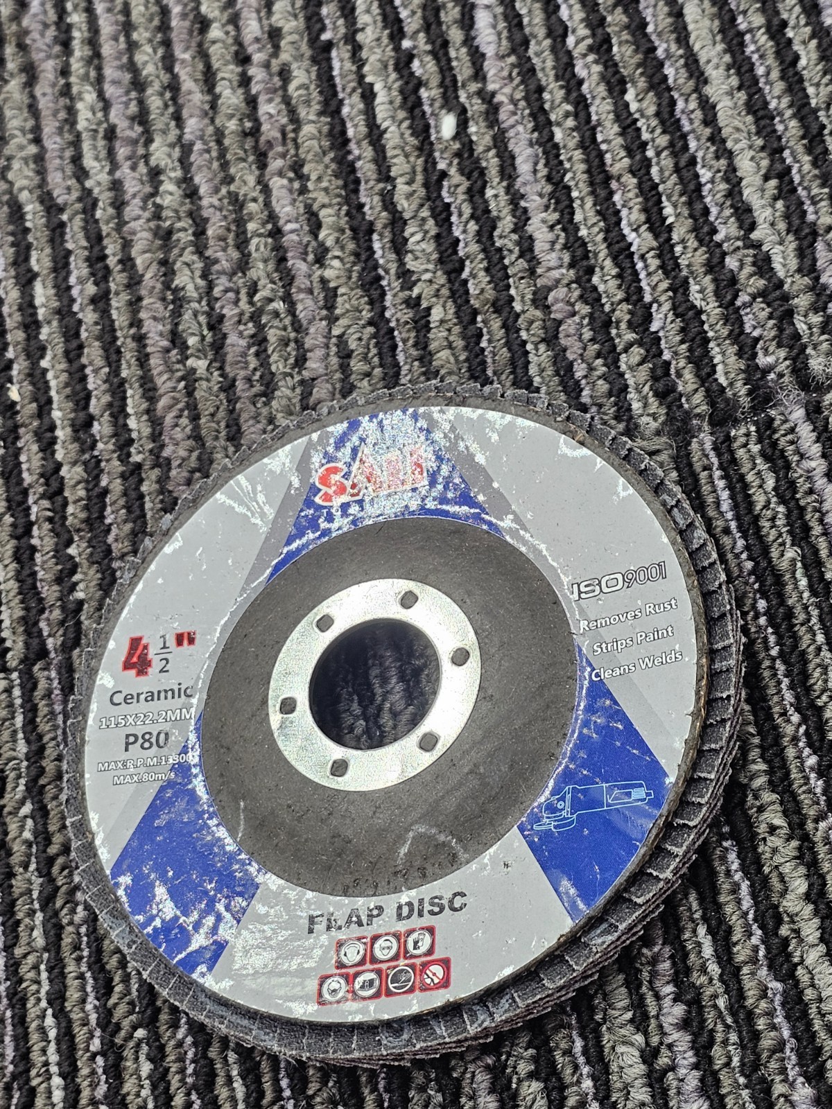 (QTY 11) Sali Ceramic Flap Disc 80 Grit 4-1/2″ Ceramic 115×22.2mm Max RPM 13300