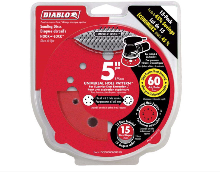 Diablo 5 in. Ceramic Blend Hook and Lock Sanding Disc 60 Grit Ultra Coarse 15