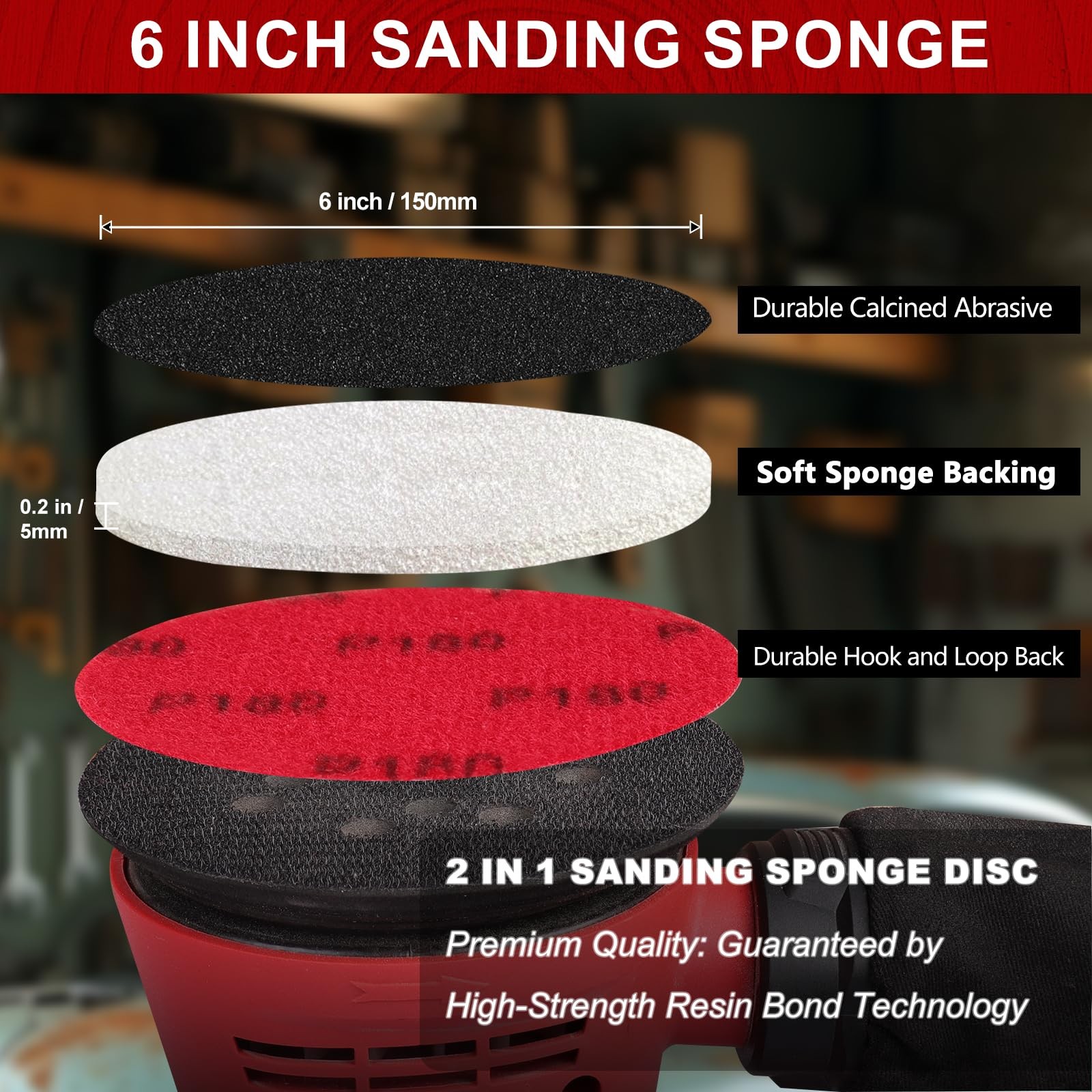 Shineboc 12Pcs 6 Inch Hook and Loop Sanding Sponge Discs 1803000 Grit Wet Dry…