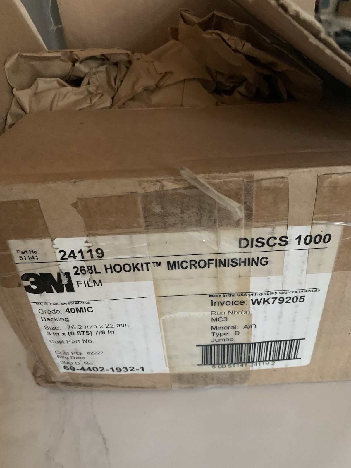 3MHookit Microfinishing Film Disc 268L 40 Mic Type D Blue 3 In x 7/8 In 1000 CT
