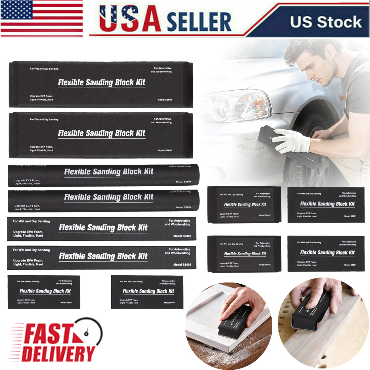 12 Pack EVA Foam Sanding Blocks Set Wet Dry for Auto Body Woodworking Furniture